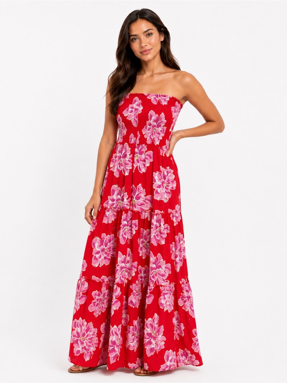 Abel The Label Anthropologie Floral Red & Pink Maci Dress Medium